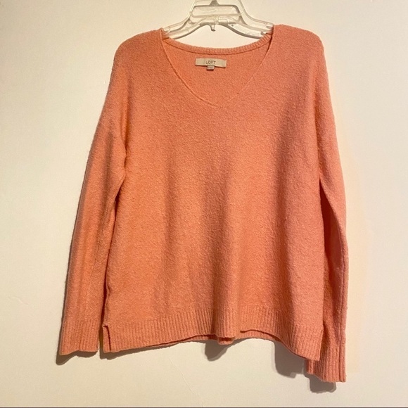 𝅺ANN Taylor Loft Pullover Wool Blend VNeck Sweater Pink Sz Medium - Picture 1 of 7